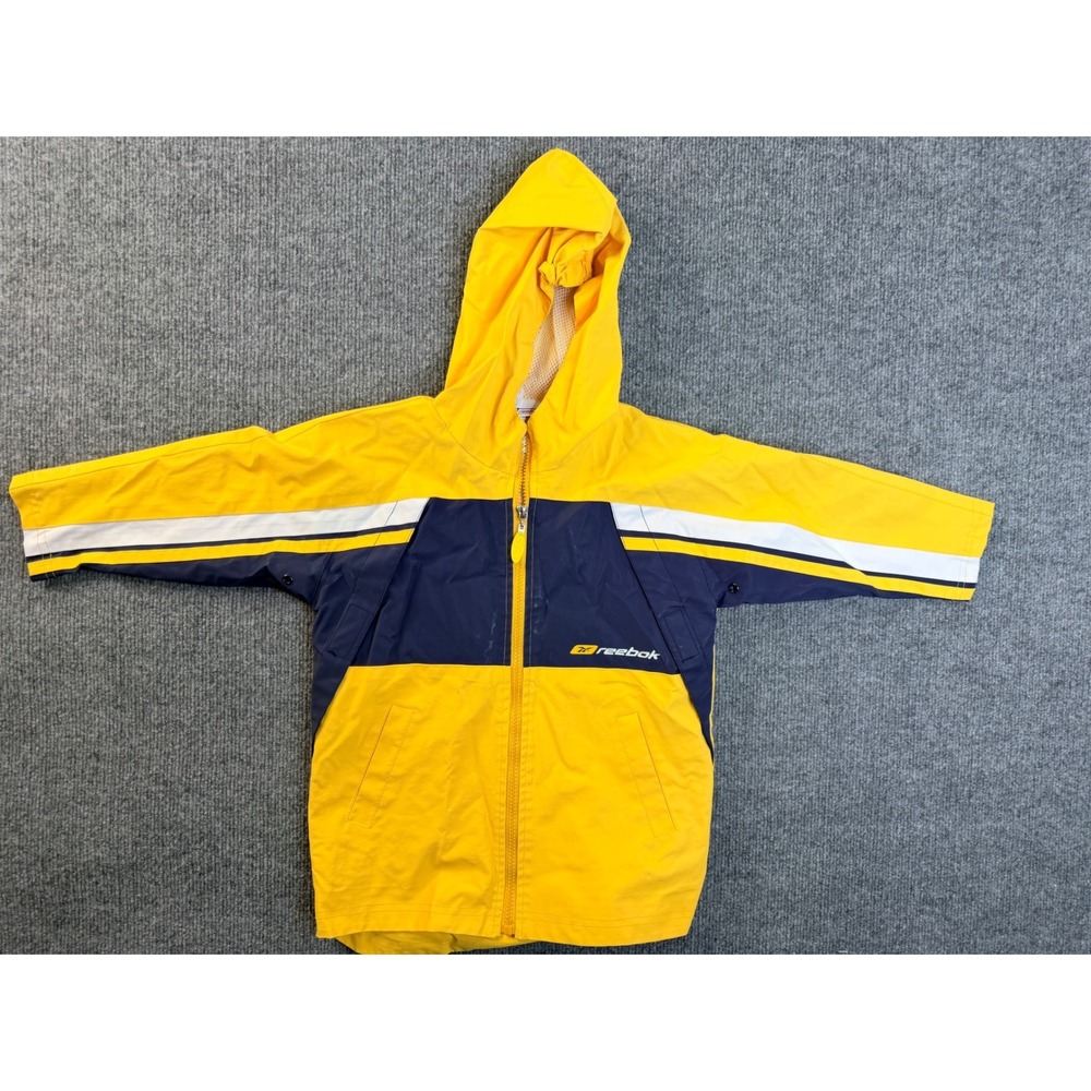 Reebok Toddler 4T Windbreaker Jacket Yellow Navy Blue Full Zip Hooded Mesh Lined